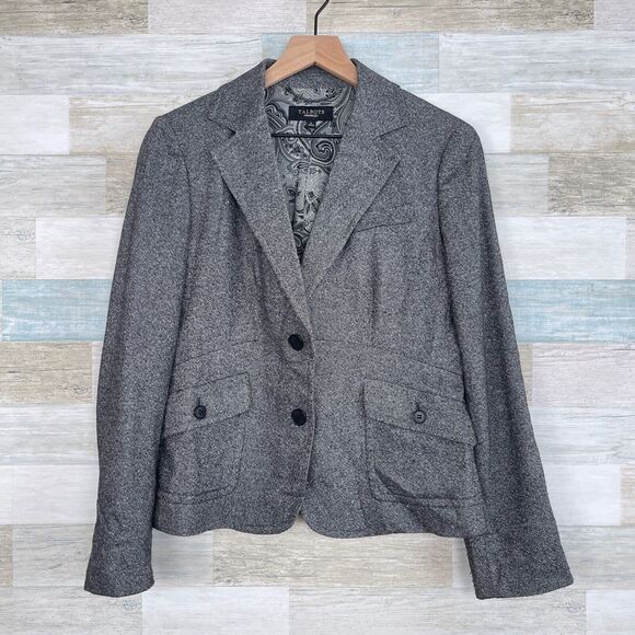 Talbots Tweed Wool Blend Sheath Dress & Jacket Suit Set Gray Career Womens 6 8 - Picture 2 of 12